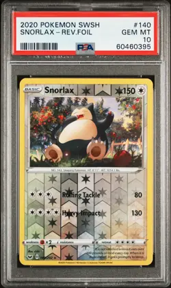 2020 POKEMON SWORD & SHIELD #140 SNORLAX-REVERSE FOIL PSA 10 - Image 1