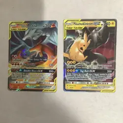 Pokemon Sun & Moon Tag Team GX Reshiram Charizard Pikachu Zekrom 2 Cards - Image 1