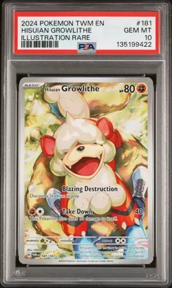 Pokemon PSA 10 GEM MINT Hisuian Growlithe 181 Twilight Masquerade IR 2024 FA - Image 1