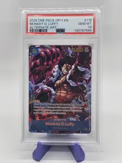 2025 ONE PIECE OP11-A FIST OF DIVINE SPEED ALTERNATE ART MONKEY D. LUFFY PSA 10 - Image 1