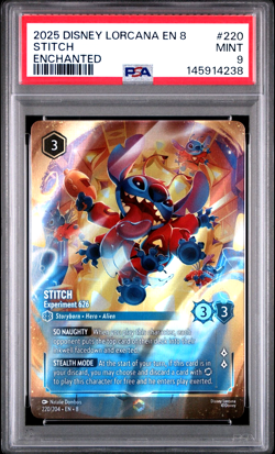 PSA 9 2025 Disney Lorcana EN 8 Stitch Experiment 626 Enchanted Card #220 - Image 1