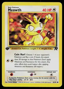 Pokemon Card - Meowth Team Rocket 62/82 Common 1st Edition - Image 1