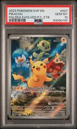 2023 POKEMON SVP EN PALDEA EVOLVED POKEMON CENTER ETB PROMO #027 PIKACHU PSA 10 - Image 1