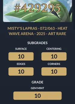 MISTY'S LAPRAS 072/063 JAPANESE HEAT WAVE ARENA ACE 10 POKEMON CARD PERFECT SUBS - Image 3