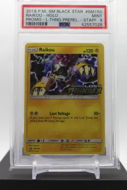 PSA 9 - Raikou SM150 Pokemon S&M Lost Thunder STAFF Prerelease - Image 1