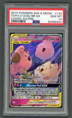 Pokemon Cards - PSA 10 Togepi & Cleffa & Igglybuff GX 143/236 - Cosmic Eclipse - Image 1
