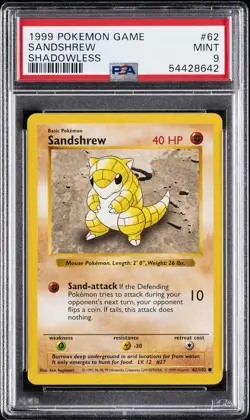 1999 POKEMON GAME SHADOWLESS #62 SANDSHREW PSA 9 - Image 1