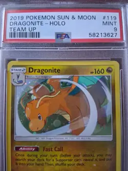 2019 Pokemon Sun & Moon Team-Up Cosmos #119 DRAGONITE HOLO | PSA 9 | FART SWIRL - Image 2