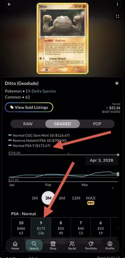 2005 POKEMON EX DELTA SPECIES #62 DITTO [GEODUDE] PSA 9 - Image 3