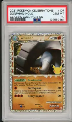 2021 Pokemon Celebrations Donphan Holo Classic Collection #107 PSA 10 - Image 1