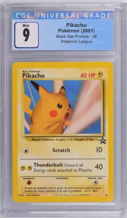 Pikachu PokeMon League Black Star Promos 26 NM CGC 9 9033 - Image 1