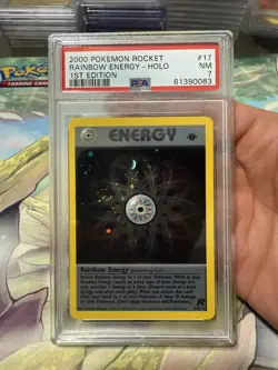 2000 POKEMON ROCKET 1ST EDITION #17 RAINBOW ENERGY-HOLO PSA 7 SWIRL! US SELLER! - Image 1
