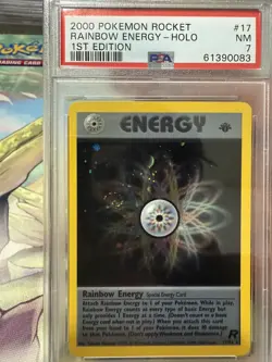 2000 POKEMON ROCKET 1ST EDITION #17 RAINBOW ENERGY-HOLO PSA 7 SWIRL! US SELLER! - Image 2