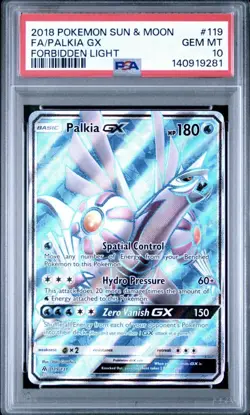 2018 POKEMON SUN & MOON FORBIDDEN LIGHT #119 FULL ART/PALKIA GX PSA 10 New Cert - Image 1