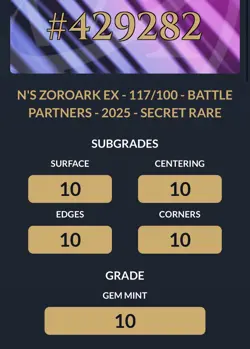 N'S ZOROARK EX 117/100 JAPANESE BATTLE PARTNERS ACE 10 POKEMON CARD PERFECT SUBS - Image 3