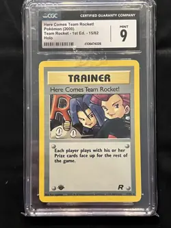 CGC 9 MINT Here Comes Team Rocket! Team Rocket 1st Edition 15/82 Pokemon Card - Image 1
