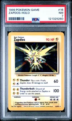 Pokemon TCG Zapdos Base Set Holo Unlimited Rare Card 16/102 WOTC PSA 7 - Image 1