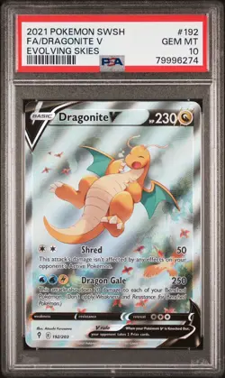 2021 Pokemon Dragonite V 192/203 Evolving Skies PSA 10 - Image 1