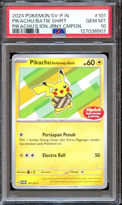 PSA 10 Pikachu Batik 101/SV-P Berkemeja Indonesia Journey Promo Pokemon Card G - Image 1