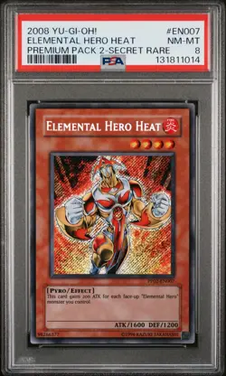 2008 YU-GI-OH! PREM PACK 2 SECRET RARE #EN007 ELEMENTAL HERO HEAT PSA 8 - Image 1