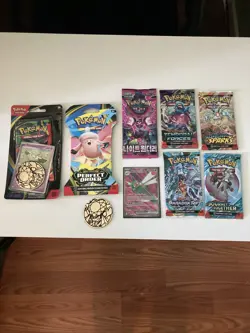 Pokemon Pack lot! (7 Packs) with Sleeved Blisters, Packs, Cards, and Coins! NEW - Image 1