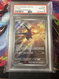 Pokemon TCG Latios Holo Card 203/191 Sv08: Surging Sparks PSA10 - Image 1