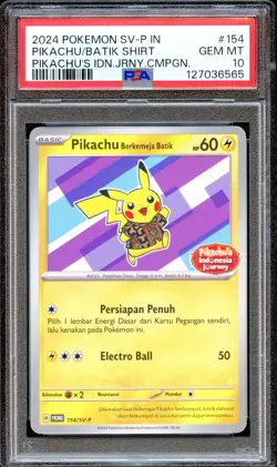 PSA 10 Pikachu Batik 154/SV-P Berkemeja Indonesia Journey Promo Pokemon Card P - Image 1