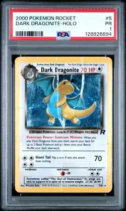 2000 POKEMON ROCKET #5 DARK DRAGONITE-HOLO PSA 1 - Image 1