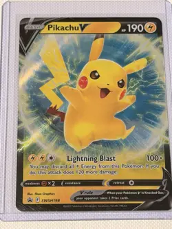 Pokemon TCG Pikachu v SWSH198 Holo Black Star Promo Card Mint Condition - Image 1