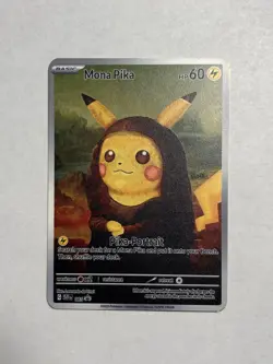 Mona Pika Pikachu Mona Lisa Portrait Custom Gold Metal Fan Art Display Card New - Image 1
