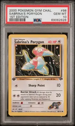 PSA 10 Pokemon Sabrina's Porygon #98 - 1st Edition Gym Challenge - Image 1