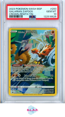 GALARIAN ZAPDOS CROWN ZENITH TIN POKEMON SWSH BLACK STAR PROMO 2023 283 PSA 10 - Image 1