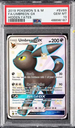 2019 POKEMON SUN & MOON HIDDEN FATES #SV69 FULL ART/UMBREON GX PSA 10 - Image 1