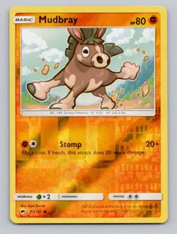 Reverse Holo Mudbray 77/147 Common Burning Shadows Pokemon - Image 1