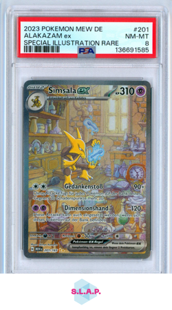 ALAKAZAM EX SPECI4L ILLUSTRATION RARE POKEMON GERMAN MEW DE-151 2023 201 PSA 8 - Image 1