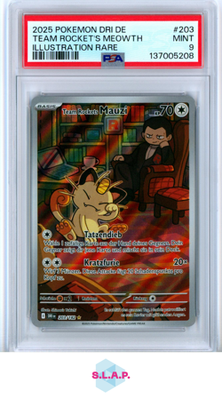 TEAM ROCKET'S MEOWTH ILL RARE POKEMON GER DRI DE-DESTINED RIVALS 2025 203 PSA 9 - Image 1