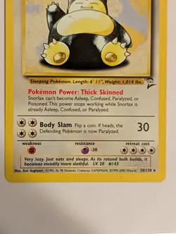 Pokemon TCG Snorlax 30/130 Base Set 2 Non Holo Rare LP - Image 3