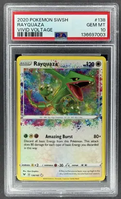 Pokemon TCG Rayquaza Amazing Rare Card #138/185 Vivid Voltage PSA GEM MT 10 - Image 1