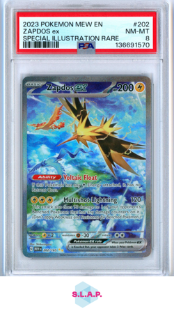 ZAPDOS EX SPECI4L ILLUSTRATION RARE POKEMON MEW EN-151 2023 202 PSA 8 - Image 1