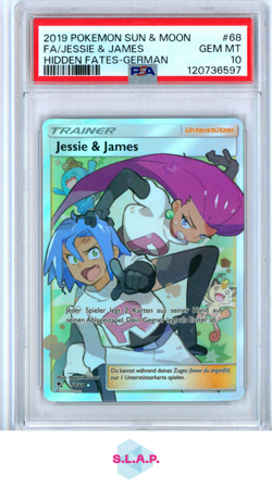 FA/JESSIE & JAMES HIDDEN FATES-GER POKEMON SM HIDDEN FATES 2019 68 PSA 10 - Image 1