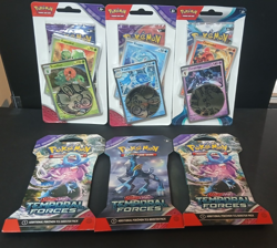 pokemon scarlet and violet paradox rift 3 single packs & 3 booster packs. - Image 1