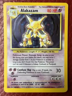 Base Set Alakazam Holo 1/102 WOTC 1999 Pokemon Card Vintage - Image 1