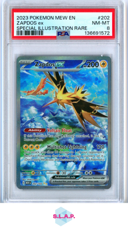 ZAPDOS EX SPECI4L ILLUSTRATION RARE POKEMON MEW EN-151 2023 202 PSA 8 - Image 1