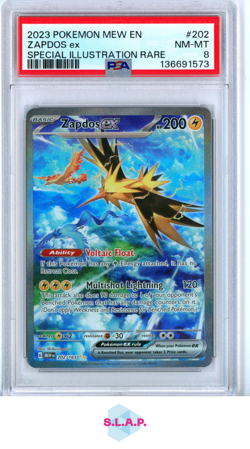 ZAPDOS EX SPECI4L ILLUSTRATION RARE POKEMON MEW EN-151 2023 202 PSA 8 - Image 1