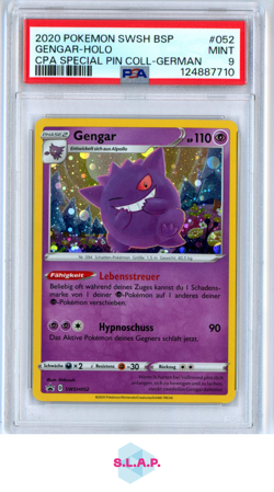 GENGAR-HOLO CPA SPECI4L PIN COLL-GER POKEMON SWSH BLCK STR PRM 2020 052 PSA 9 - Image 1