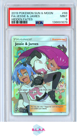 FA/JESSIE & JAMES HIDDEN FATES POKEMON SUN & MOON HIDDEN FATES 2019 68 PSA 9 - Image 1