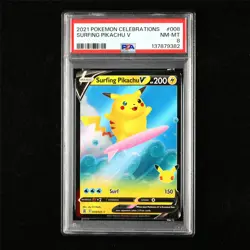 PSA 8 NM-MT 2021 Pokemon ENG Surfing Pikachu V 008/025 - Image 1