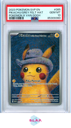 PIKACHU/GREY FELT HAT POKEMON X VAN GOGH SVP EN-SV BLCK STR PRM 2023 085 PSA 10 - Image 1