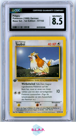 PIDGEY POKEMON 57/102 1999 BASE SET FIRST EDITION COMMON GERMAN CGC 8.5 - Image 1