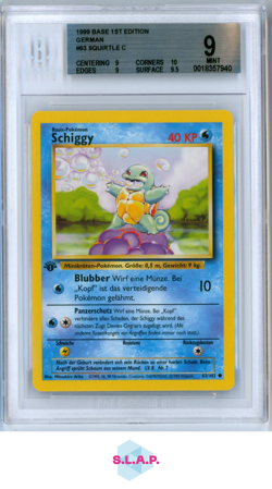 SQUIRTLE C 1999 POKEMON BASE 1ST EDITION GERMAN 63 BGS 9.0 - Image 1